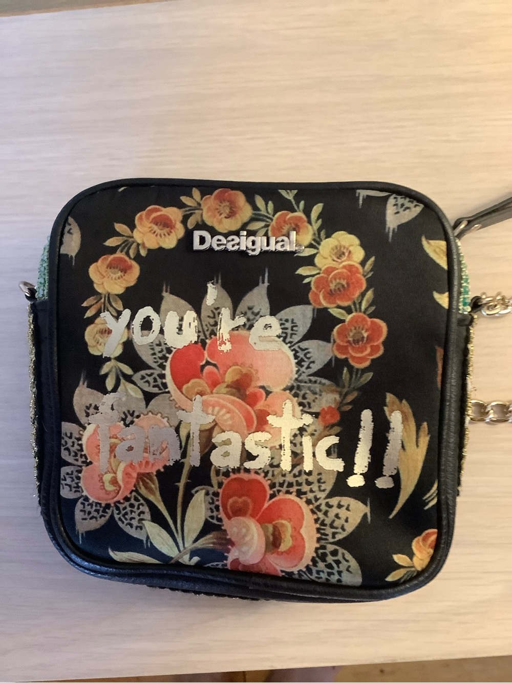 Desigual Black Floral Mini Crossbody Bag